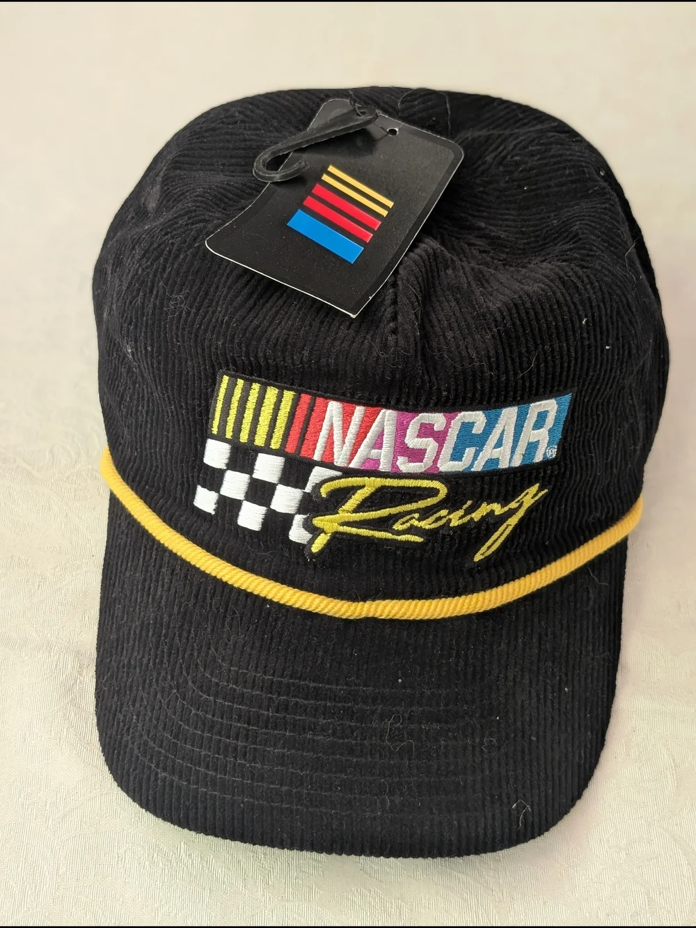 NASCAR Racing Black Corduroy Cap Hat Black Yellow Auto Racing